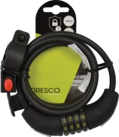 Dresco Kabelslot 120/8 Code - Spiraal/cijferslot - 120cm - Rond 8mm - Met Steun - Zwart