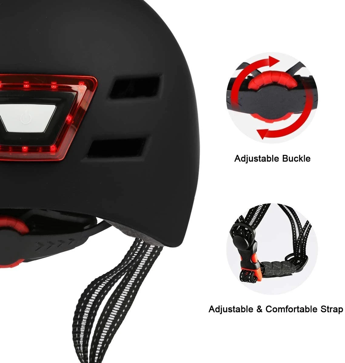 Fietshelm- Met Voor- En Achterlicht-Skatehelm -Maat-M-54 Tot 57 Cm-Helm Mat-Zwart - LED Verlichting 4 Fietshelm- Met Voor- En Achterlicht-Skatehelm -Maat-M-54 Tot 57 Cm-Helm Mat-Zwart - LED Verlichting - Afbeelding 4
