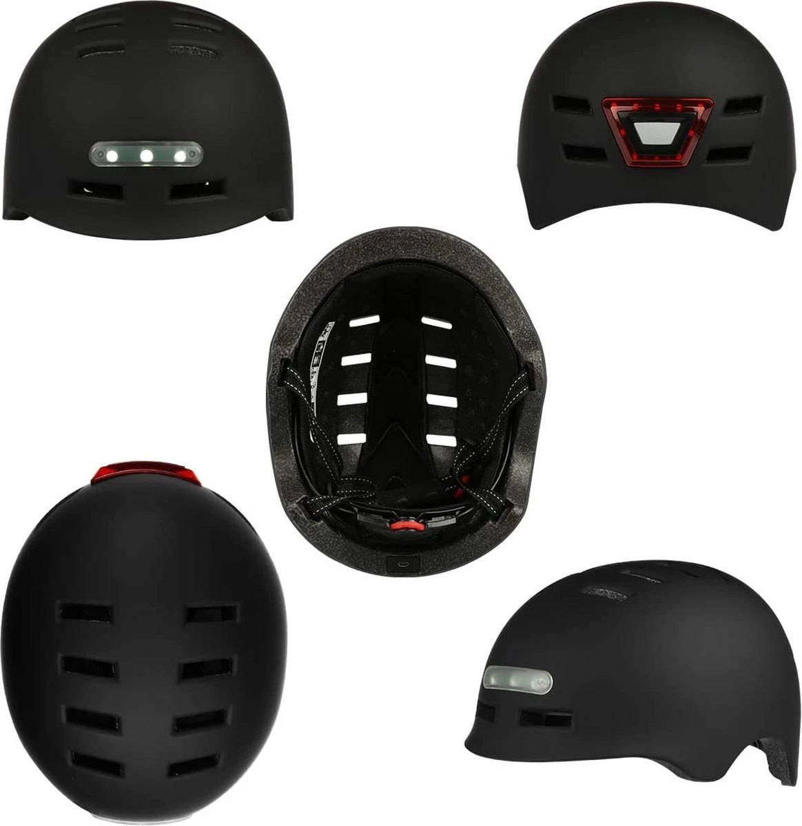 Fietshelm- Met Voor- En Achterlicht-Skatehelm -Maat-M-54 Tot 57 Cm-Helm Mat-Zwart - LED Verlichting 9 Fietshelm- Met Voor- En Achterlicht-Skatehelm -Maat-M-54 Tot 57 Cm-Helm Mat-Zwart - LED Verlichting - Afbeelding 9