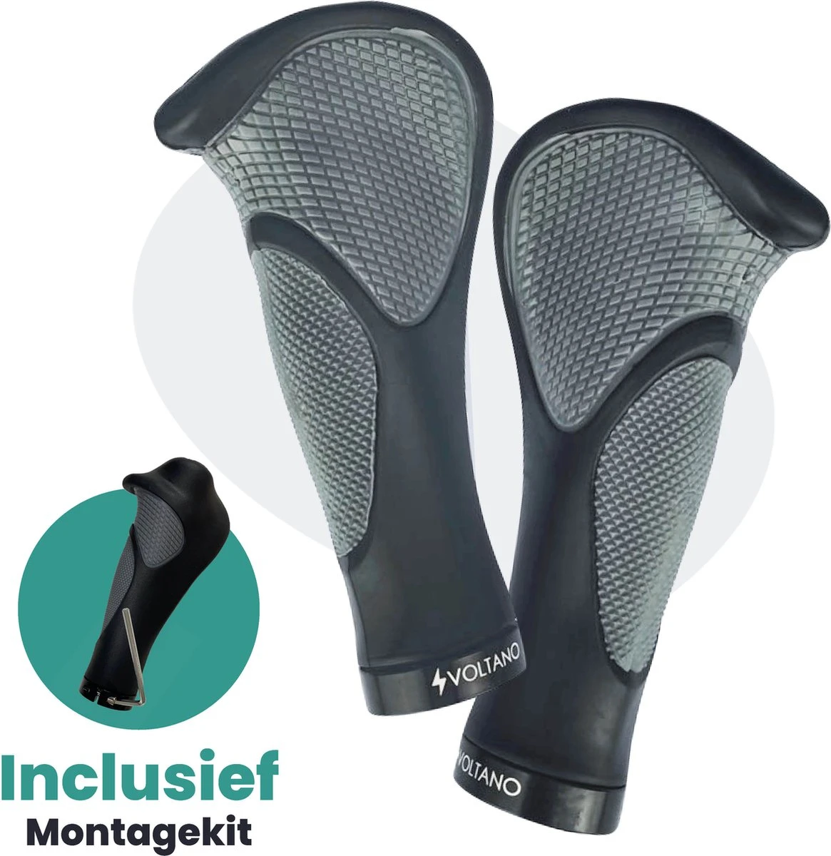 Voltano Ergonomisch Gevormde Fiets Handvatten - Handvat Eenvoudig En Stevig Vastzetten Met Imbus - Inclusief Bevestigingsmateriaal - Anti Plak Coating - Verhoogde Grip Fietshandvatten 2 Voltano Ergonomisch Gevormde Fiets Handvatten - Handvat Eenvoudig En Stevig Vastzetten Met Imbus - Inclusief Bevestigingsmateriaal - Anti Plak Coating - Verhoogde Grip Fietshandvatten - Afbeelding 2