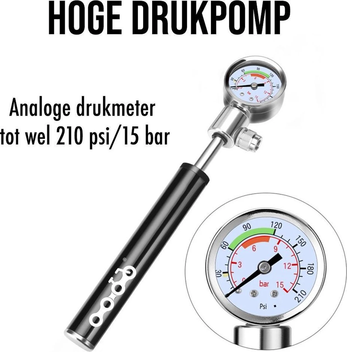 LHP Fietspomp Mini - Analoog Drukmeter - Inclusief Naaldventiel En Fietsbandreparatieset 4 LHP Fietspomp Mini - Analoog Drukmeter - Inclusief Naaldventiel En Fietsbandreparatieset - Afbeelding 4