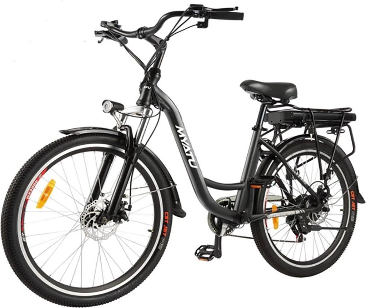 Myatu E-Bike Voor Heren En Dames Lage Instap Met 45 Cm Aluminium Frame, 6 Versnellingen, 250 Wh Afneembare Lithium Batterij 40-80 Km Range, Trekking Ebike Met 1.95 X 26 Inch Wiel (Zwart, Urban) 1 Myatu E-Bike Voor Heren En Dames Lage Instap Met 45 Cm Aluminium Frame, 6 Versnellingen, 250 Wh Afneembare Lithium Batterij 40-80 Km Range, Trekking Ebike Met 1.95 X 26 Inch Wiel (Zwart, Urban)