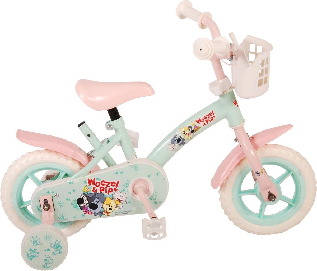 Volare Woezel & Pip Kinderfiets - Meisjes - 10 Inch - Mint Blauw/Roze - Doortrapper 1 Volare Woezel & Pip Kinderfiets - Meisjes - 10 Inch - Mint Blauw/Roze - Doortrapper