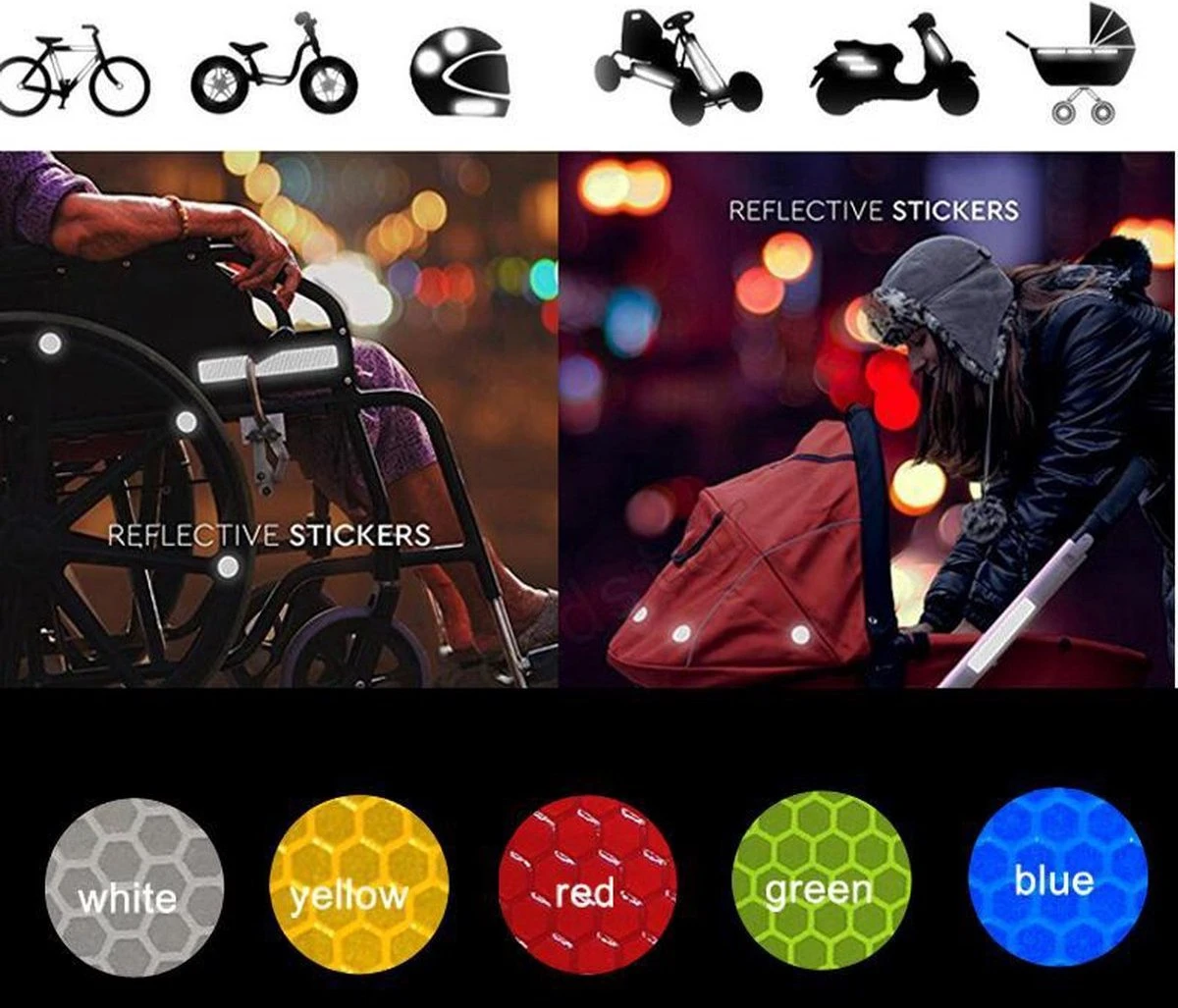 Reflecterende Veiligheids Stickers Rood - Reflectie Tape Voor In Het Verkeer - Maak Wandelwagens, Koffers, Buggy's, Skelters, Helms, Fietsen Etc Goed Zichtbaar In Het Donker. 2 Reflecterende Veiligheids Stickers Rood - Reflectie Tape Voor In Het Verkeer - Maak Wandelwagens, Koffers, Buggy's, Skelters, Helms, Fietsen Etc Goed Zichtbaar In Het Donker. - Afbeelding 2