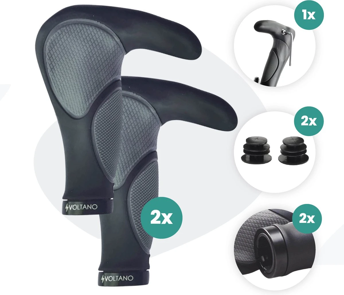 Voltano Ergonomisch Gevormde Fiets Handvatten Met Bar Ends - Handvat Eenvoudig Vastzetten Met Imbus - Incl. Bevestigingsmateriaal - Anti Plak Coating - Fietshandvatten Met Verhoogde Grip 7 Voltano Ergonomisch Gevormde Fiets Handvatten Met Bar Ends - Handvat Eenvoudig Vastzetten Met Imbus - Incl. Bevestigingsmateriaal - Anti Plak Coating - Fietshandvatten Met Verhoogde Grip - Afbeelding 7