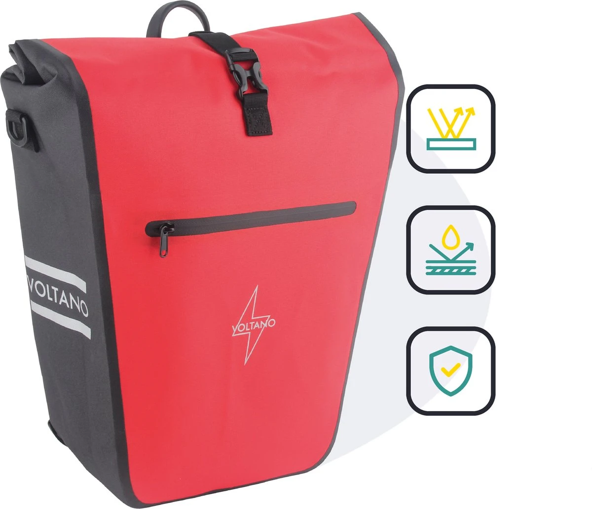 Voltano Luxe E-bike Fietstas 28L – Zwart / Rood – Pakaftas Met Laptop Vak – 100% Waterdicht - Met Gratis Schouderband 8 Voltano Luxe E-bike Fietstas 28L – Zwart / Rood – Pakaftas Met Laptop Vak – 100% Waterdicht - Met Gratis Schouderband - Afbeelding 8