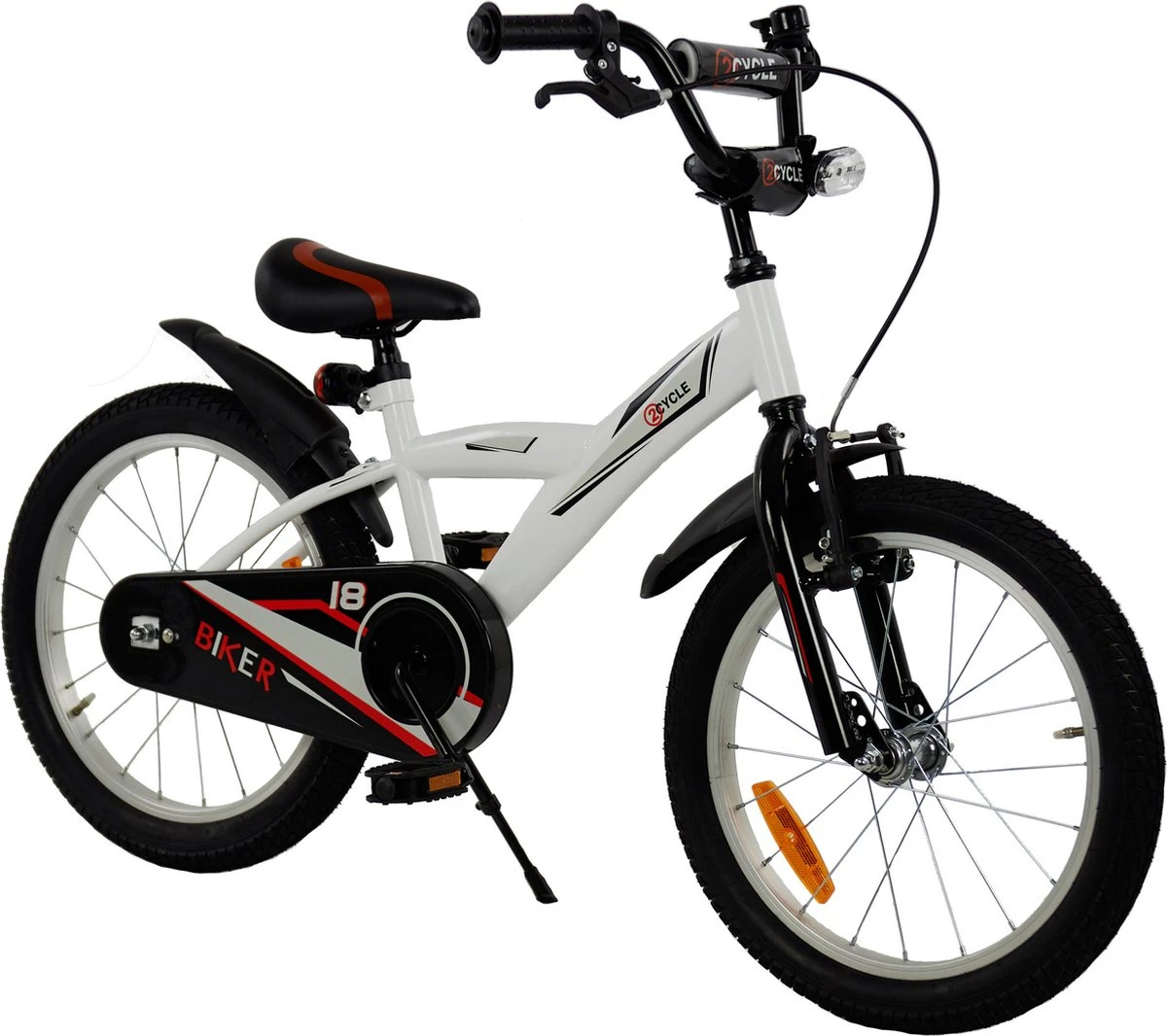 2Cycle Biker Kinderfiets - 18 Inch - Wit - Jongensfiets 1 2Cycle Biker Kinderfiets - 18 Inch - Wit - Jongensfiets