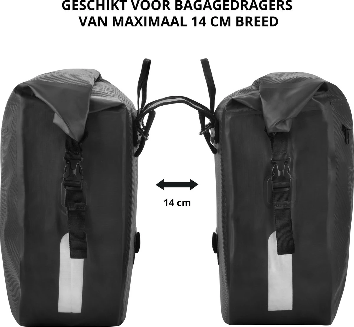 Dutch Mountains Dubbele Fietstas 46 Ltr | 100% Waterdichte Fietstas | Rolltop Sluiting | Reflectoren | Zwart 4 Dutch Mountains Dubbele Fietstas 46 Ltr | 100% Waterdichte Fietstas | Rolltop Sluiting | Reflectoren | Zwart - Afbeelding 4