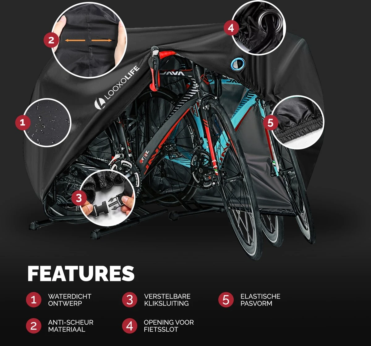 Merkloos Fietshoes - Voor 2 Fietsen Of 3 Fietsen - Waterdicht - Ultra Sterk & Dik - Premium PU Coating - Incl. Opberghoes 4 Merkloos Fietshoes - Voor 2 Fietsen Of 3 Fietsen - Waterdicht - Ultra Sterk & Dik - Premium PU Coating - Incl. Opberghoes - Afbeelding 4