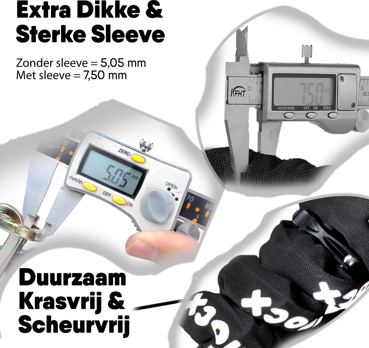 LLOCX Kettingslot Van 1 Meter + 2 Sleutels - 5mm Roestvrij Staal - 900gr. Aluminium - Krasvrij En Scheurvrij - Zwarte Sleeve - Sluiting Met Anti-Stofklep 4 LLOCX Kettingslot Van 1 Meter + 2 Sleutels - 5mm Roestvrij Staal - 900gr. Aluminium - Krasvrij En Scheurvrij - Zwarte Sleeve - Sluiting Met Anti-Stofklep - Afbeelding 4