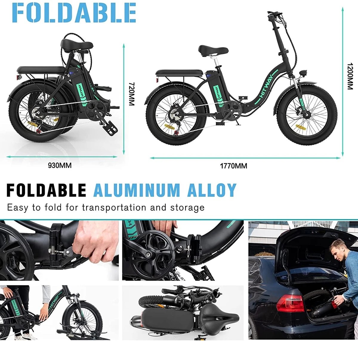 HITWAY Elektrische Fiets | 20" Opvouwbare Volwassen Vette Fiets | Batterij 36V/11,2Ah,Motor 250W, Max Bereik 35-90km | E Bike City 5 HITWAY Elektrische Fiets | 20" Opvouwbare Volwassen Vette Fiets | Batterij 36V/11,2Ah,Motor 250W, Max Bereik 35-90km | E Bike City - Afbeelding 5