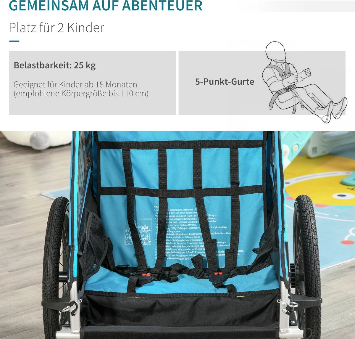 HOMCOM 3-in-1 Kinderaanhanger Jogger Fietskar Voor 2 Kinderen Aluminium 440-018 9 HOMCOM 3-in-1 Kinderaanhanger Jogger Fietskar Voor 2 Kinderen Aluminium 440-018 - Afbeelding 9