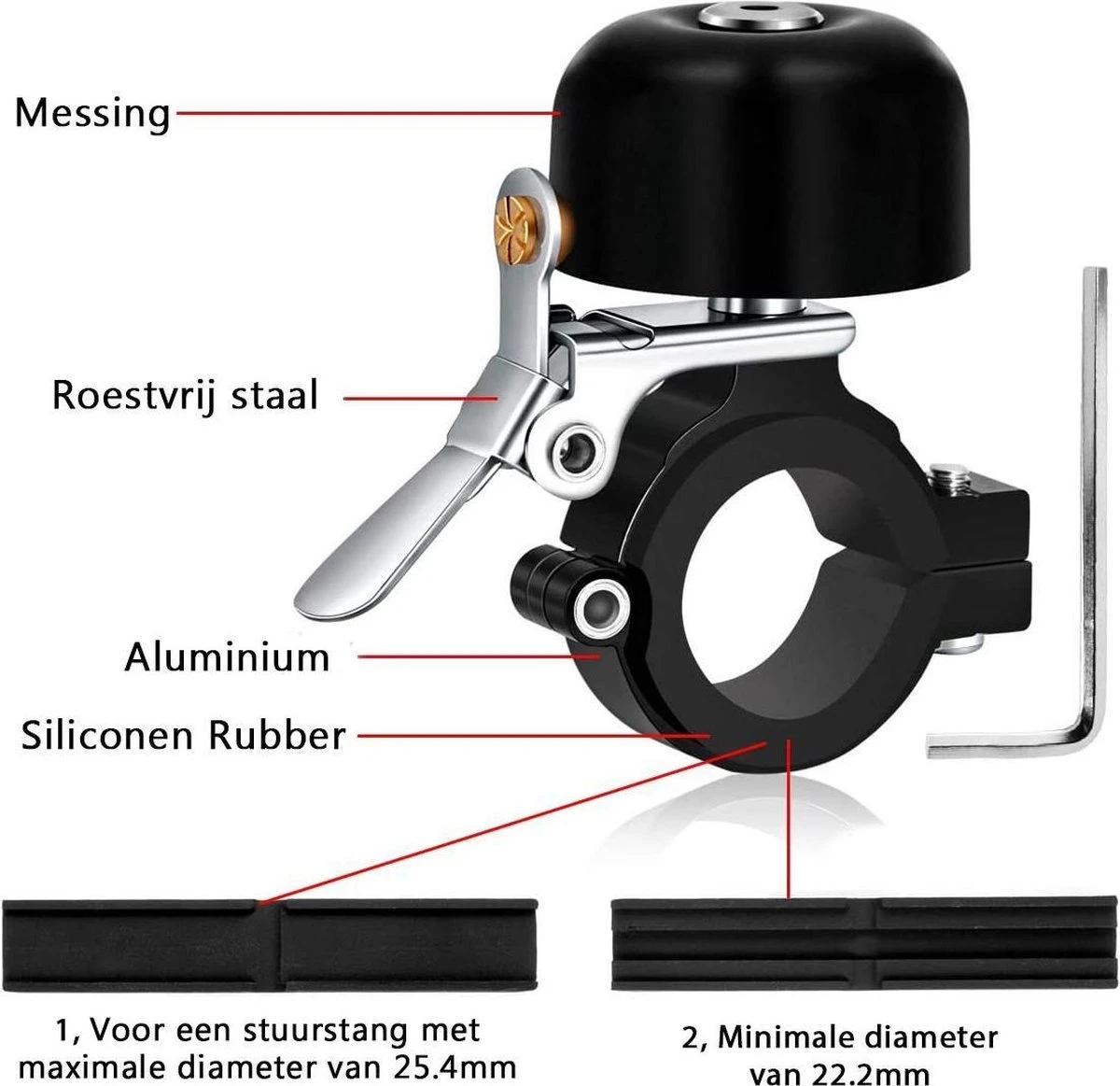 Fit Evolve® Premium Fietsbel - Messing - Fietsbel Racefiets - MTB - Zwart 2 Fit Evolve® Premium Fietsbel - Messing - Fietsbel Racefiets - MTB - Zwart - Afbeelding 2