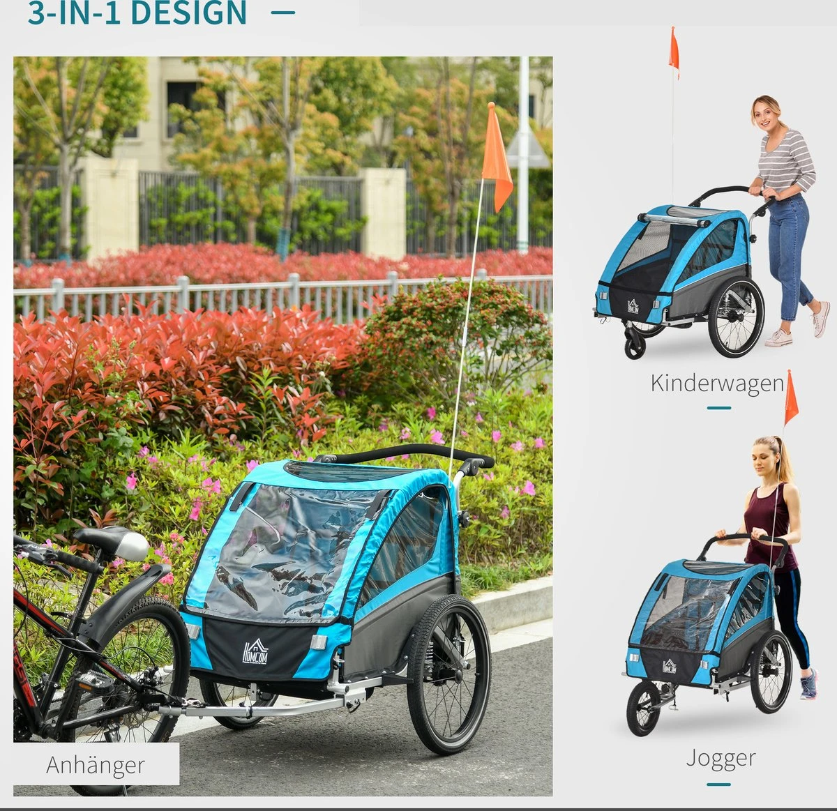 HOMCOM 3-in-1 Kinderaanhanger Jogger Fietskar Voor 2 Kinderen Aluminium 440-018 6 HOMCOM 3-in-1 Kinderaanhanger Jogger Fietskar Voor 2 Kinderen Aluminium 440-018 - Afbeelding 6