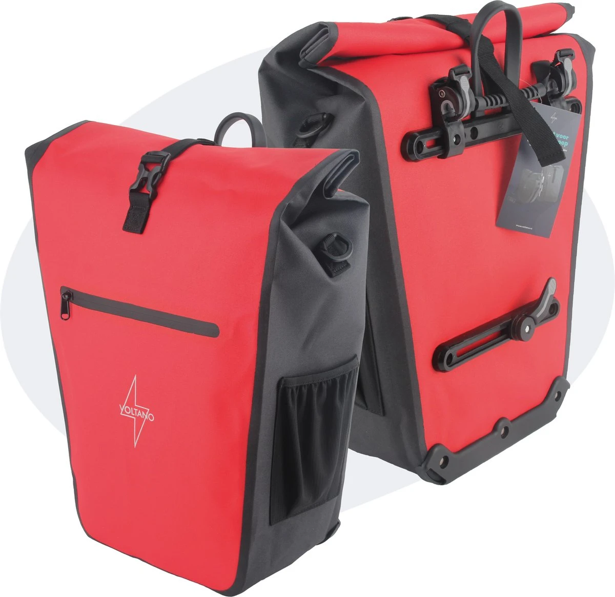 Voltano Luxe E-bike Fietstas 28L – Zwart / Rood – Pakaftas Met Laptop Vak – 100% Waterdicht - Met Gratis Schouderband 1 Voltano Luxe E-bike Fietstas 28L – Zwart / Rood – Pakaftas Met Laptop Vak – 100% Waterdicht - Met Gratis Schouderband
