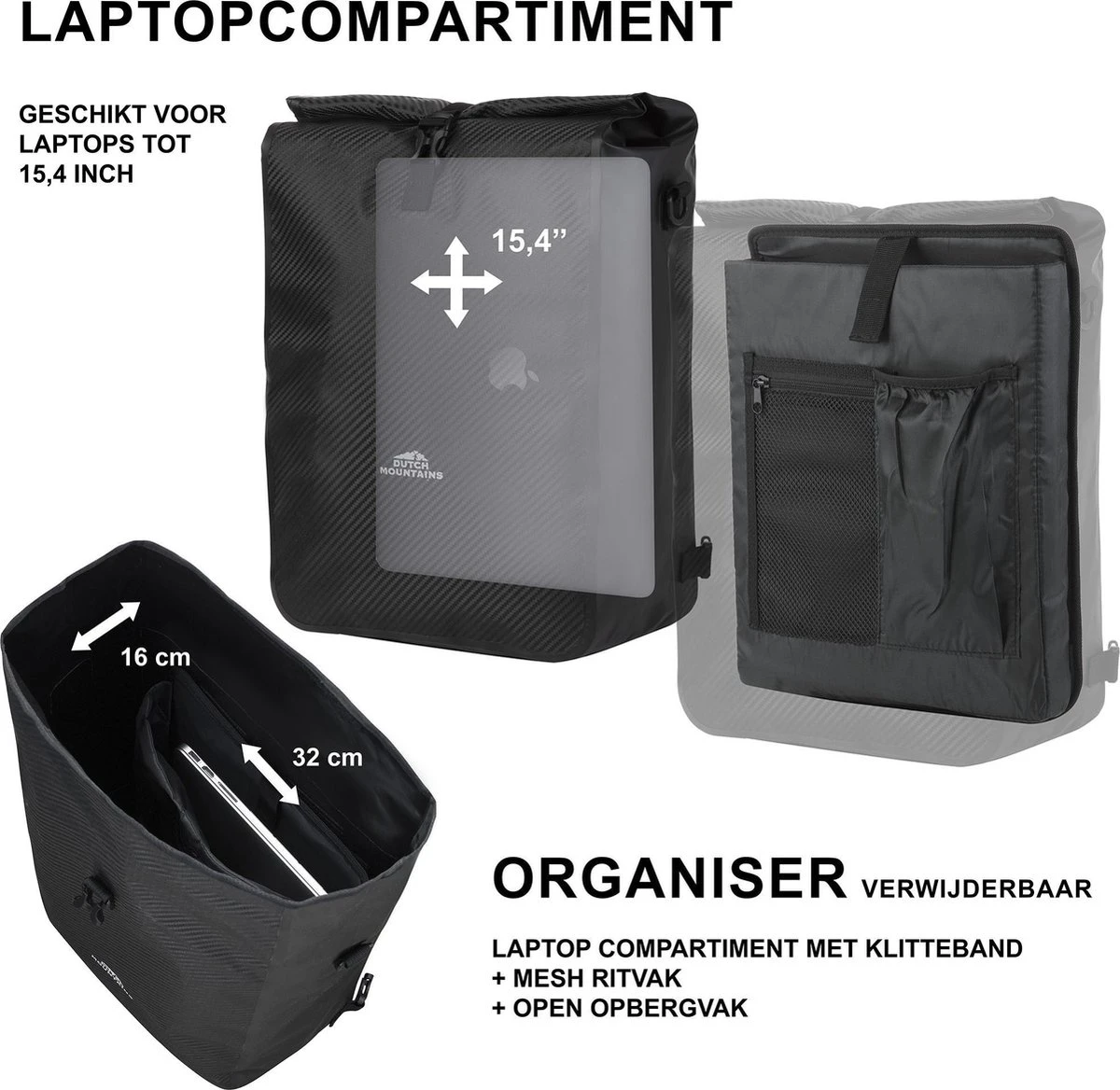 Dutch Mountains Enkele Fietstas | Rugzak | 100% Waterdicht | Fietstas, Schoudertas En Rugtas In 1 | 28 Liter | Carbon / Zwart 12 Dutch Mountains Enkele Fietstas | Rugzak | 100% Waterdicht | Fietstas, Schoudertas En Rugtas In 1 | 28 Liter | Carbon / Zwart - Afbeelding 12