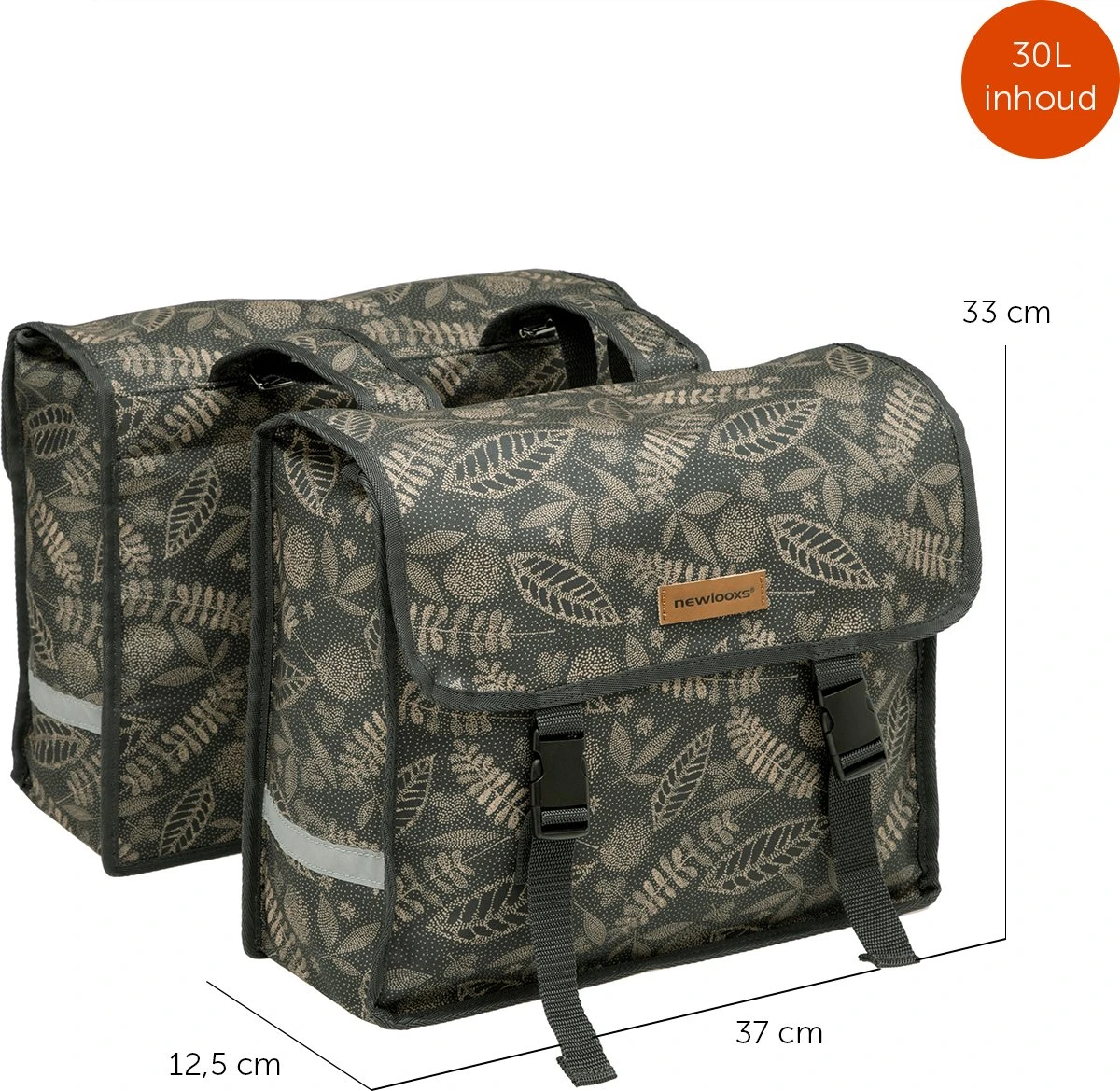New Looxs Fiori Double Forest Dubbele Fietstas - 30 Liter - Antraciet 3 New Looxs Fiori Double Forest Dubbele Fietstas - 30 Liter - Antraciet - Afbeelding 3