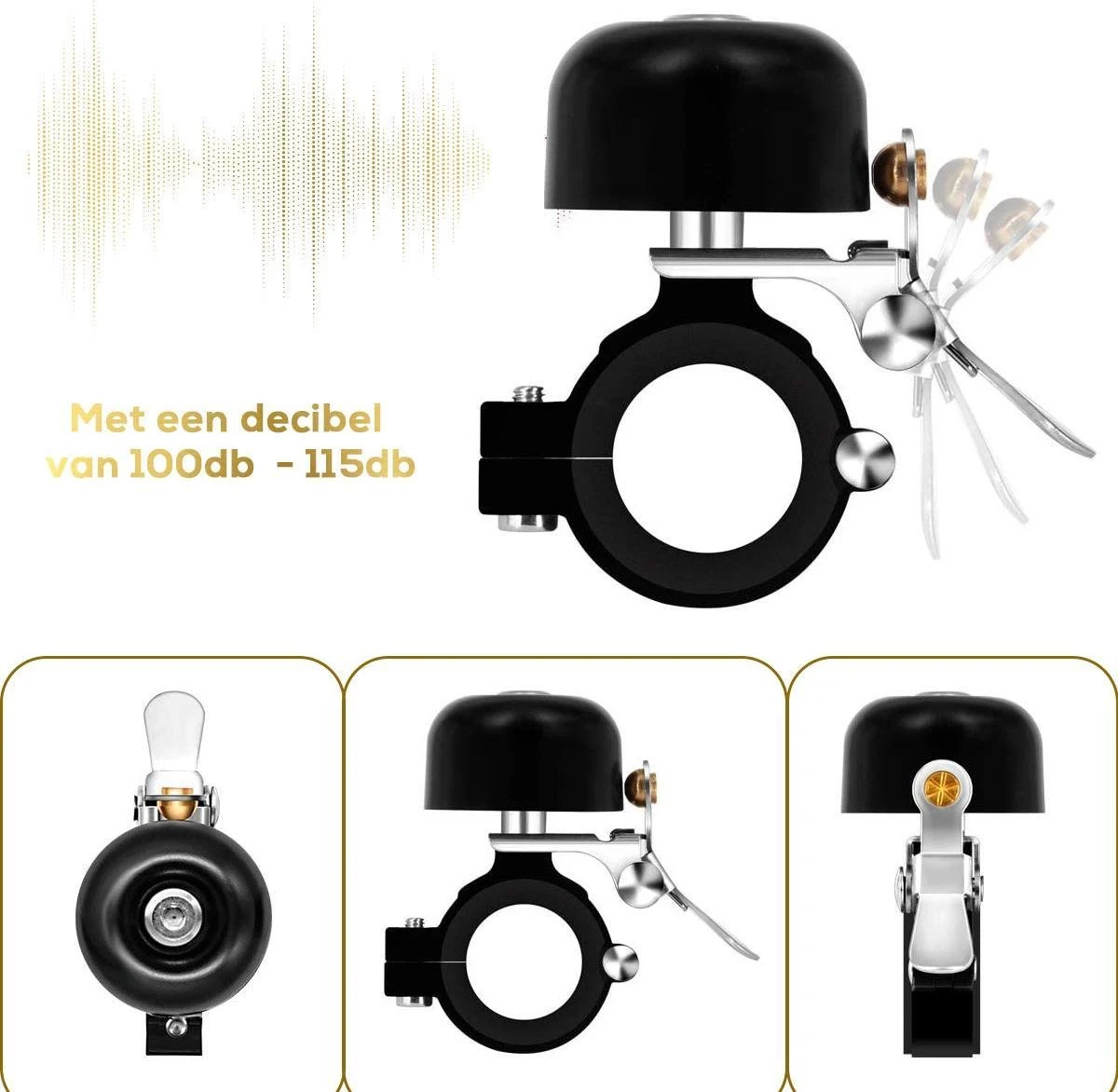 Fit Evolve® Premium Fietsbel - Messing - Fietsbel Racefiets - MTB - Zwart 4 Fit Evolve® Premium Fietsbel - Messing - Fietsbel Racefiets - MTB - Zwart - Afbeelding 4