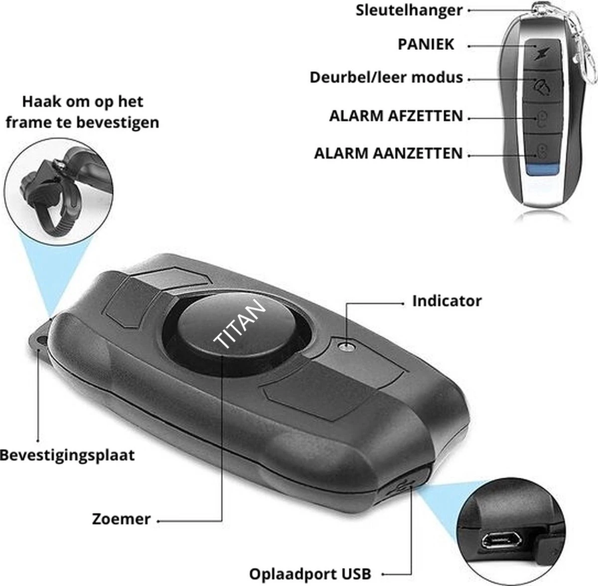 TITAN Fietsalarm - Anti-diefstal - Fietsalarm - Motor Alarm - Alarm Met Afstandsbediening 2 TITAN Fietsalarm - Anti-diefstal - Fietsalarm - Motor Alarm - Alarm Met Afstandsbediening - Afbeelding 2