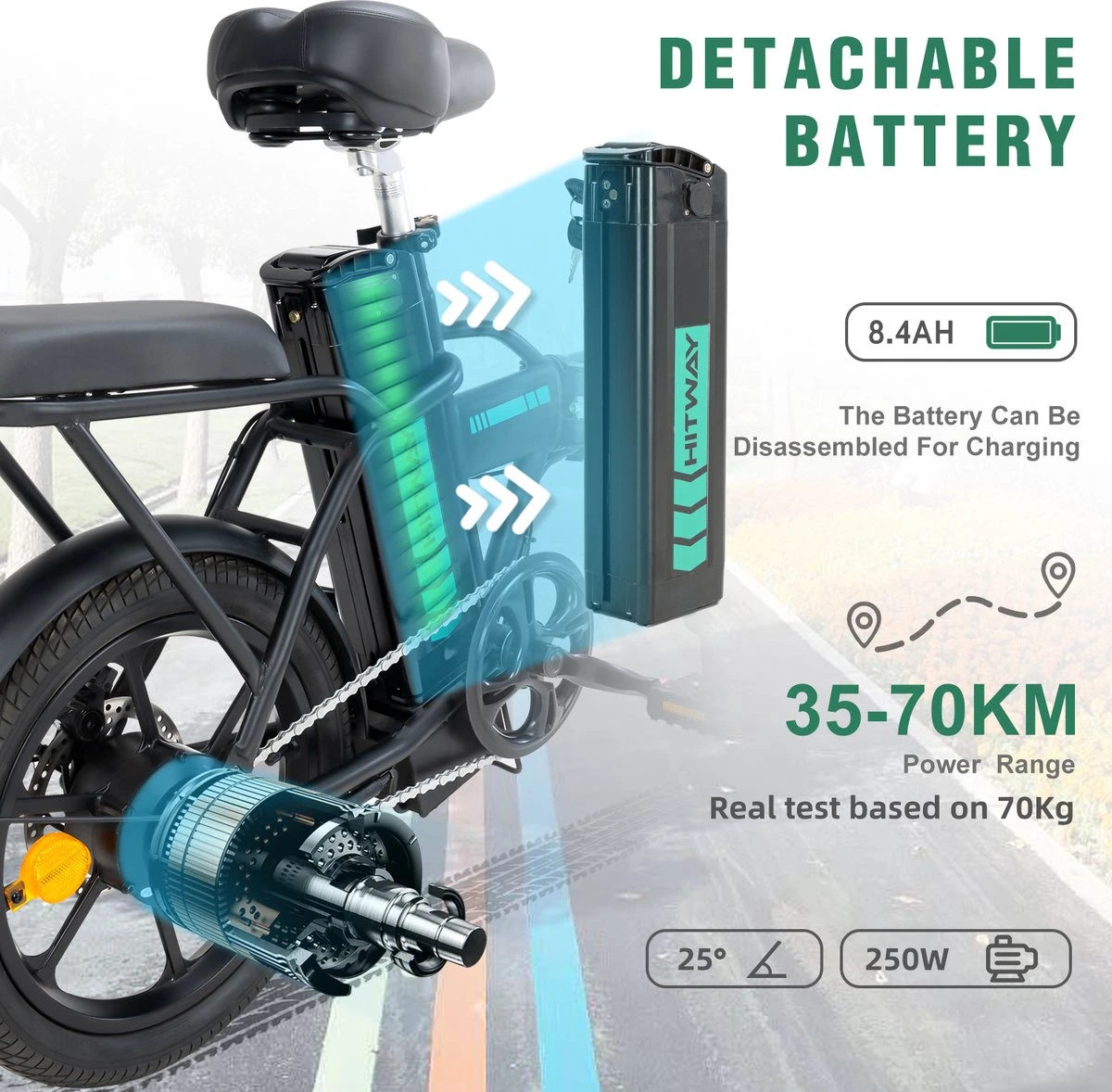 HITWAY E Bike Elektrische Fiets Vouwfiets, 36V/8.4Ah Batterij, 250W Motor, 25km/h, 35-70km, 16" City EBike Voor Heren En Dames 2 HITWAY E Bike Elektrische Fiets Vouwfiets, 36V/8.4Ah Batterij, 250W Motor, 25km/h, 35-70km, 16" City EBike Voor Heren En Dames - Afbeelding 2