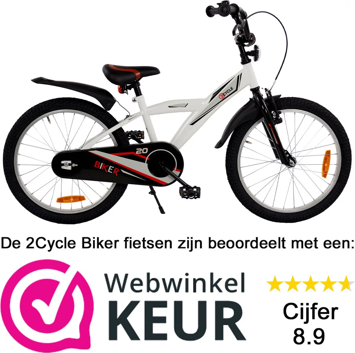 2Cycle Biker Kinderfiets - 20 Inch - Wit - Jongensfiets 2 2Cycle Biker Kinderfiets - 20 Inch - Wit - Jongensfiets - Afbeelding 2