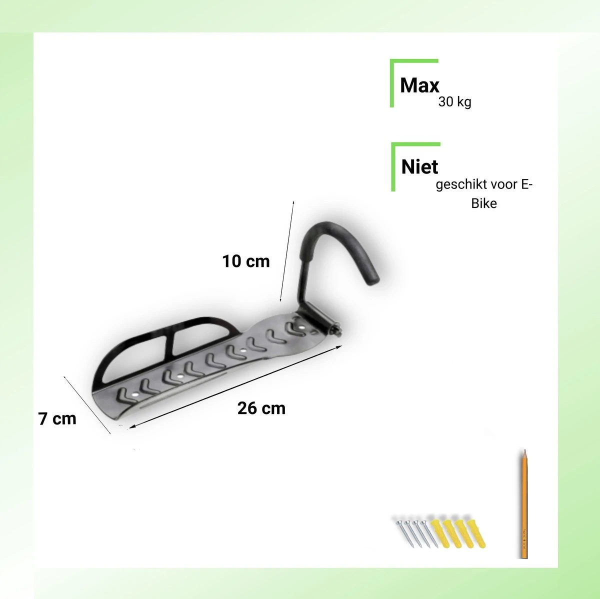 Merkloos Fiets Ophangsysteem -fietshaak- Muurbeugel Fiets- Ophangbeugel Fiets-Fietsbeugel Muur- Geschikt Voor Mountainbikes En Racefietsen- Max 30 Kg- Incl. Montagemateriaal Met Potlood- Geschikt Voor Stevige/gladde Muur 7 Merkloos Fiets Ophangsysteem -fietshaak- Muurbeugel Fiets- Ophangbeugel Fiets-Fietsbeugel Muur- Geschikt Voor Mountainbikes En Racefietsen- Max 30 Kg- Incl. Montagemateriaal Met Potlood- Geschikt Voor Stevige/gladde Muur - Afbeelding 7