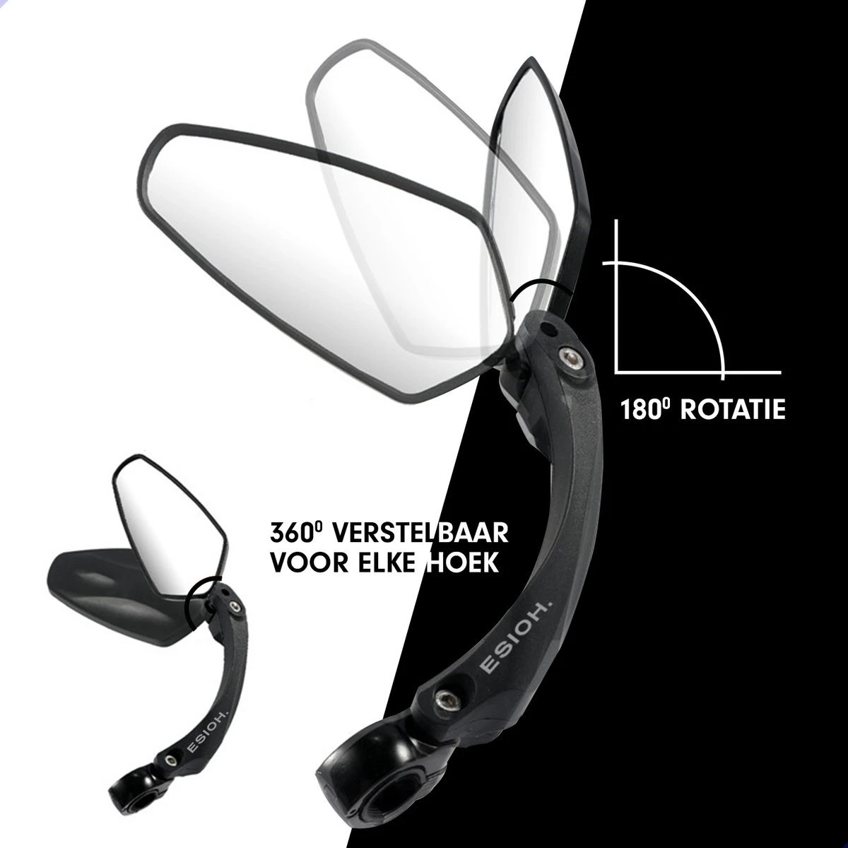 Esioh® Verstelbare Fietsspiegel Rechts Ebike Op Stuur - Achteruitkijkspiegel Fiets – Zijspiegel Fiets 360 ° Draaibaar - Zwart 6 Esioh® Verstelbare Fietsspiegel Rechts Ebike Op Stuur - Achteruitkijkspiegel Fiets – Zijspiegel Fiets 360 ° Draaibaar - Zwart - Afbeelding 6