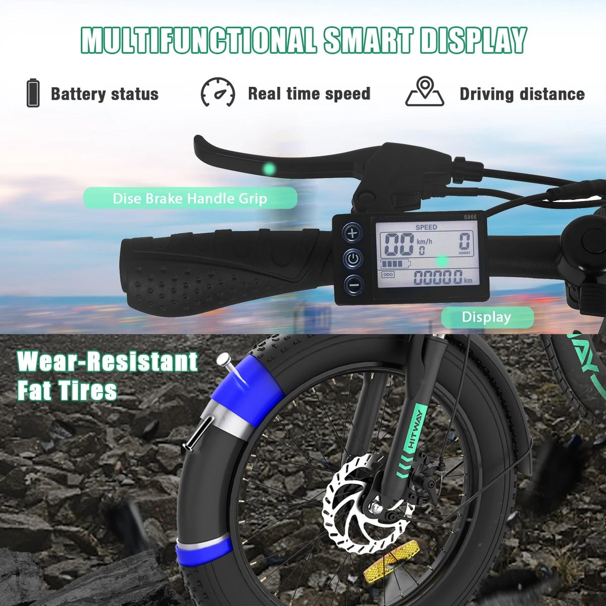 HITWAY Elektrische Fiets - E-Bike - 20 Inch Fatbike - 250 W- Shimano 7 Versnellingen 4 HITWAY Elektrische Fiets - E-Bike - 20 Inch Fatbike - 250 W- Shimano 7 Versnellingen - Afbeelding 4