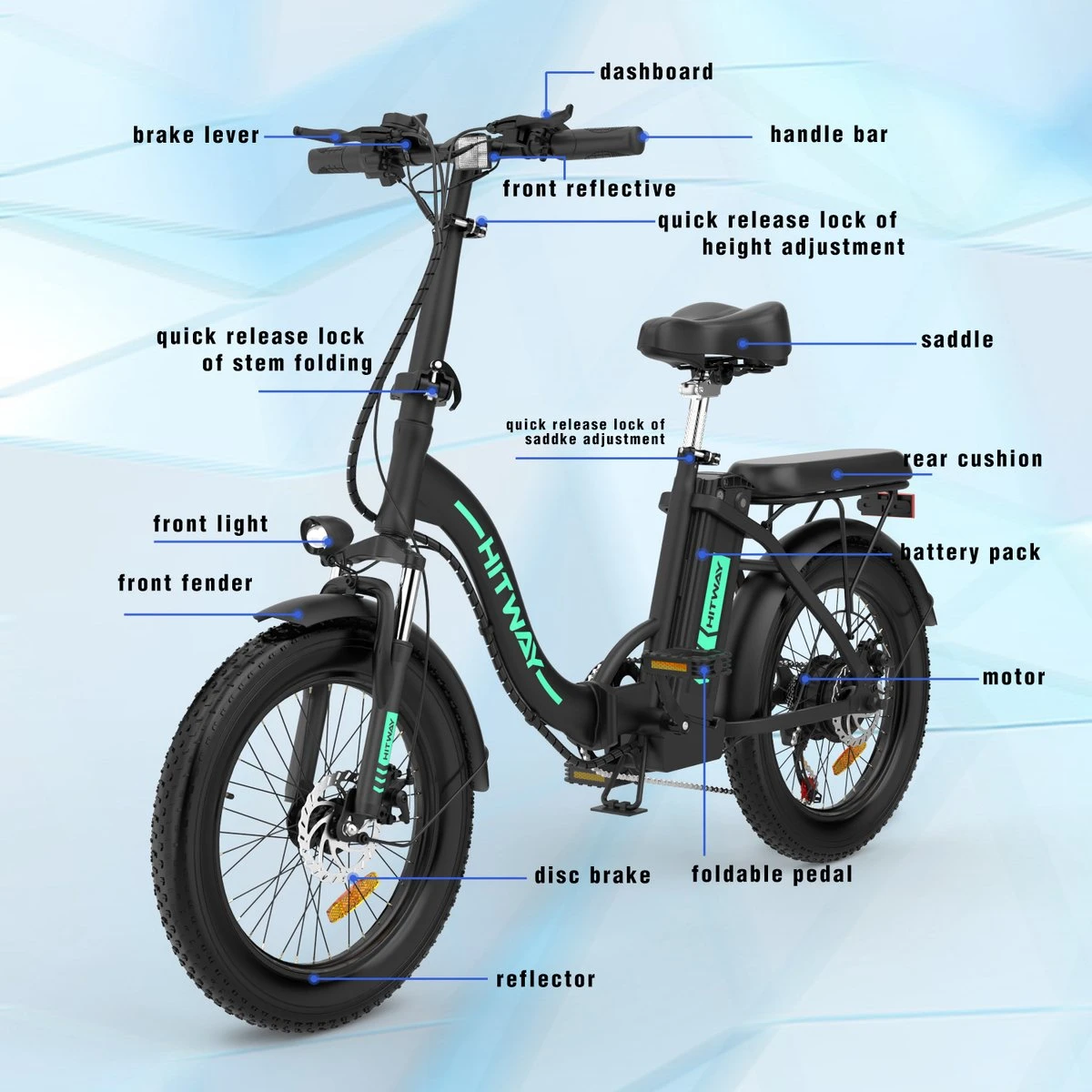 HITWAY Elektrische Fiets - E-Bike - 20 Inch Fatbike - 250 W- Shimano 7 Versnellingen 5 HITWAY Elektrische Fiets - E-Bike - 20 Inch Fatbike - 250 W- Shimano 7 Versnellingen - Afbeelding 5