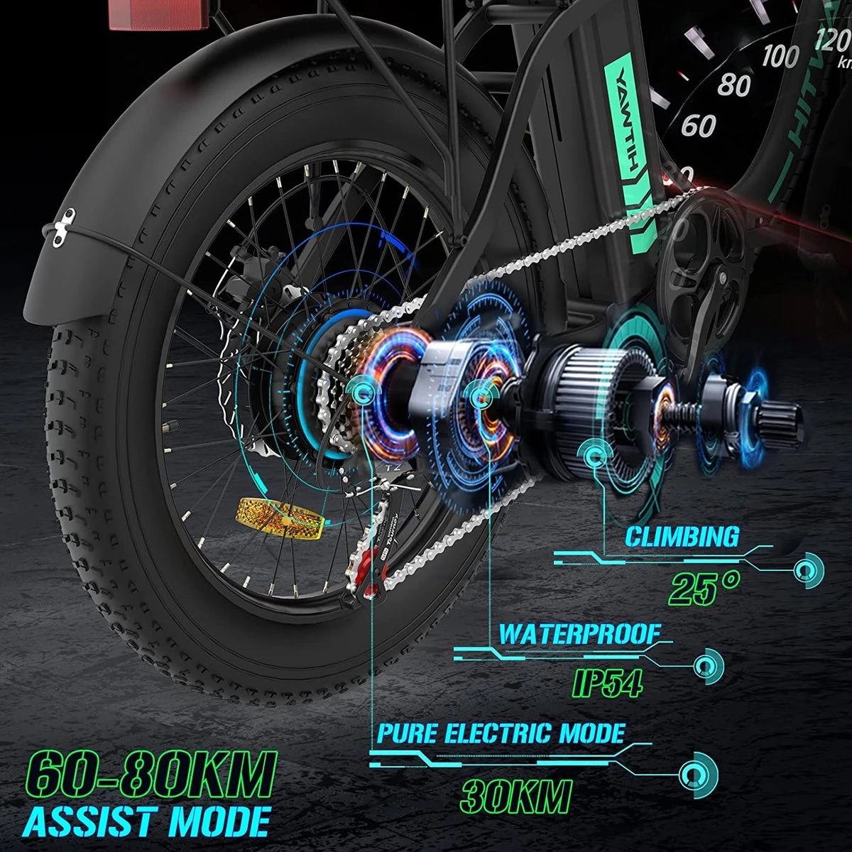 HITWAY Elektrische Fiets - E-Bike - 20 Inch Fatbike - 250 W- Shimano 7 Versnellingen 8 HITWAY Elektrische Fiets - E-Bike - 20 Inch Fatbike - 250 W- Shimano 7 Versnellingen - Afbeelding 8