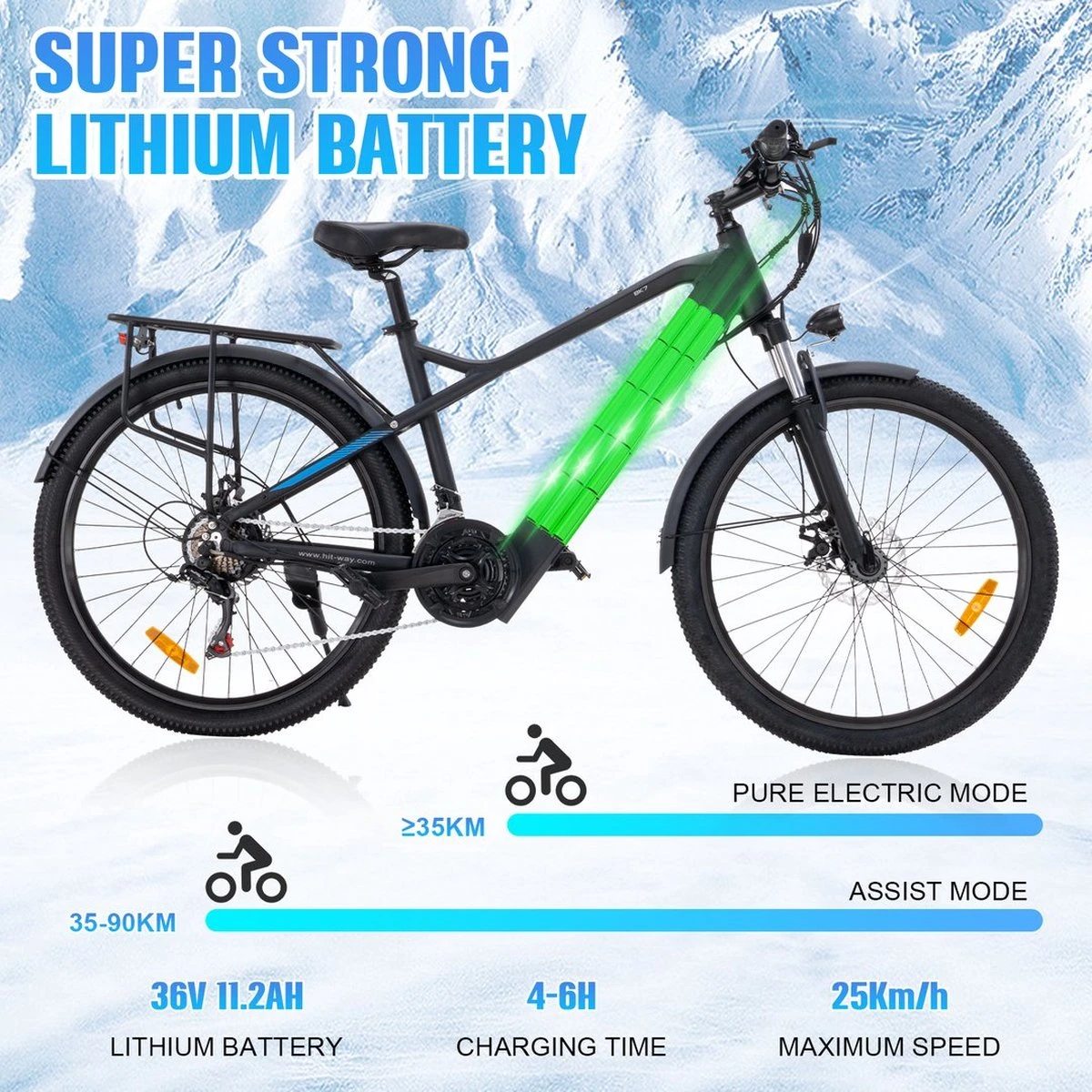 HITWAY 26" Elektrische Mountainbike, 35-70KM Power Assist-fietsen Voor Mannen En Vrouwen, 48V/7,5Ah/250W Krachtige E-bike 2 HITWAY 26" Elektrische Mountainbike, 35-70KM Power Assist-fietsen Voor Mannen En Vrouwen, 48V/7,5Ah/250W Krachtige E-bike - Afbeelding 2