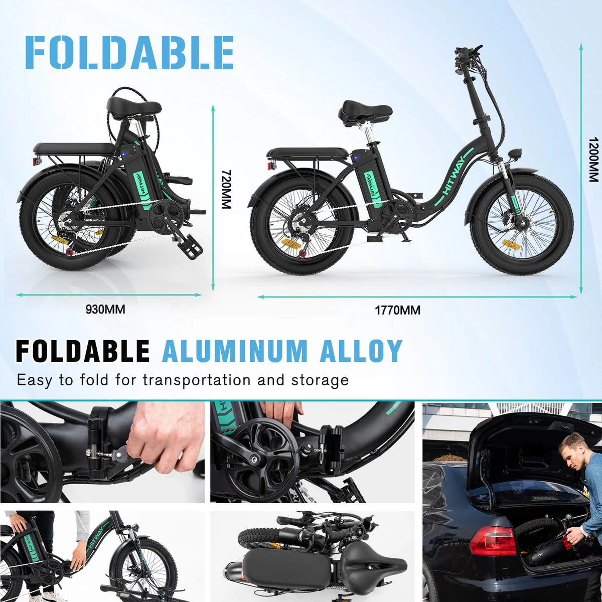 HITWAY E Bike Elektrische Fiets 20 Inch Dikke Band Opvouwbare Elektrische Fiets, 250W/36V/11,2Ah Batterij, Max. Bereik Tot 35-90km, Off-road Mountainbike Met Shimano 7 Versnellingen, Stad EBike Heren Dames 6 HITWAY E Bike Elektrische Fiets 20 Inch Dikke Band Opvouwbare Elektrische Fiets, 250W/36V/11,2Ah Batterij, Max. Bereik Tot 35-90km, Off-road Mountainbike Met Shimano 7 Versnellingen, Stad EBike Heren Dames - Afbeelding 6