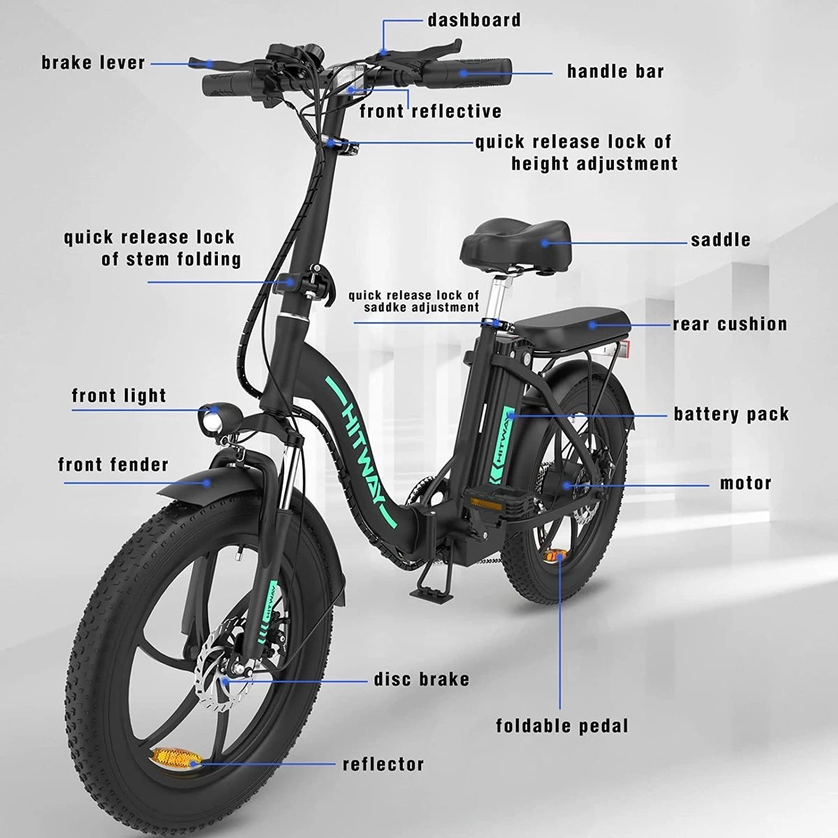 Hitway BK6 Elektrische Fiets | Opvouwbare E-bike | 20 Inch Fat Tire | 350W Motor | 10Ah | Zwart/Groen 6 Hitway BK6 Elektrische Fiets | Opvouwbare E-bike | 20 Inch Fat Tire | 350W Motor | 10Ah | Zwart/Groen - Afbeelding 6