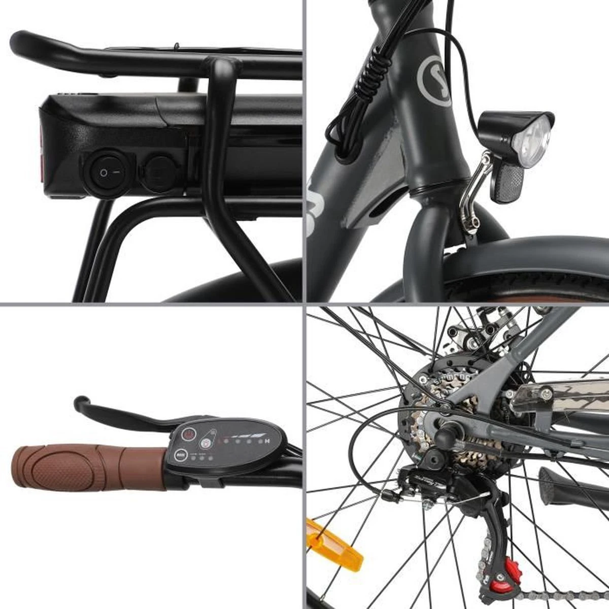 Elektrische Stadsfiets 26 '' (F264) - Stalen Frame - 6 Versnellingen Shimano - Schijfremmen - 10 Ah - Grijs 4 Elektrische Stadsfiets 26 '' (F264) - Stalen Frame - 6 Versnellingen Shimano - Schijfremmen - 10 Ah - Grijs - Afbeelding 4
