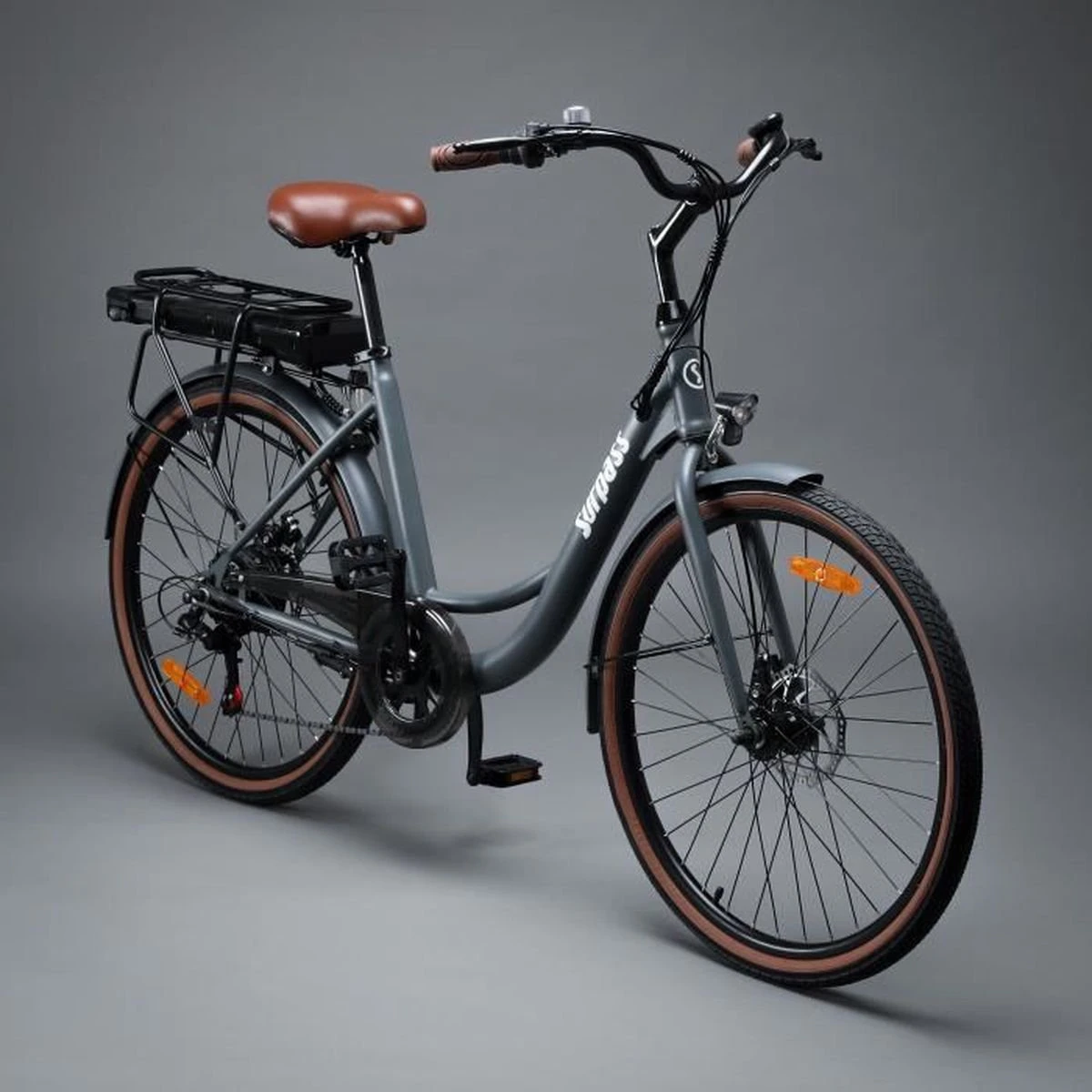 Elektrische Stadsfiets 26 '' (F264) - Stalen Frame - 6 Versnellingen Shimano - Schijfremmen - 10 Ah - Grijs 5 Elektrische Stadsfiets 26 '' (F264) - Stalen Frame - 6 Versnellingen Shimano - Schijfremmen - 10 Ah - Grijs - Afbeelding 5