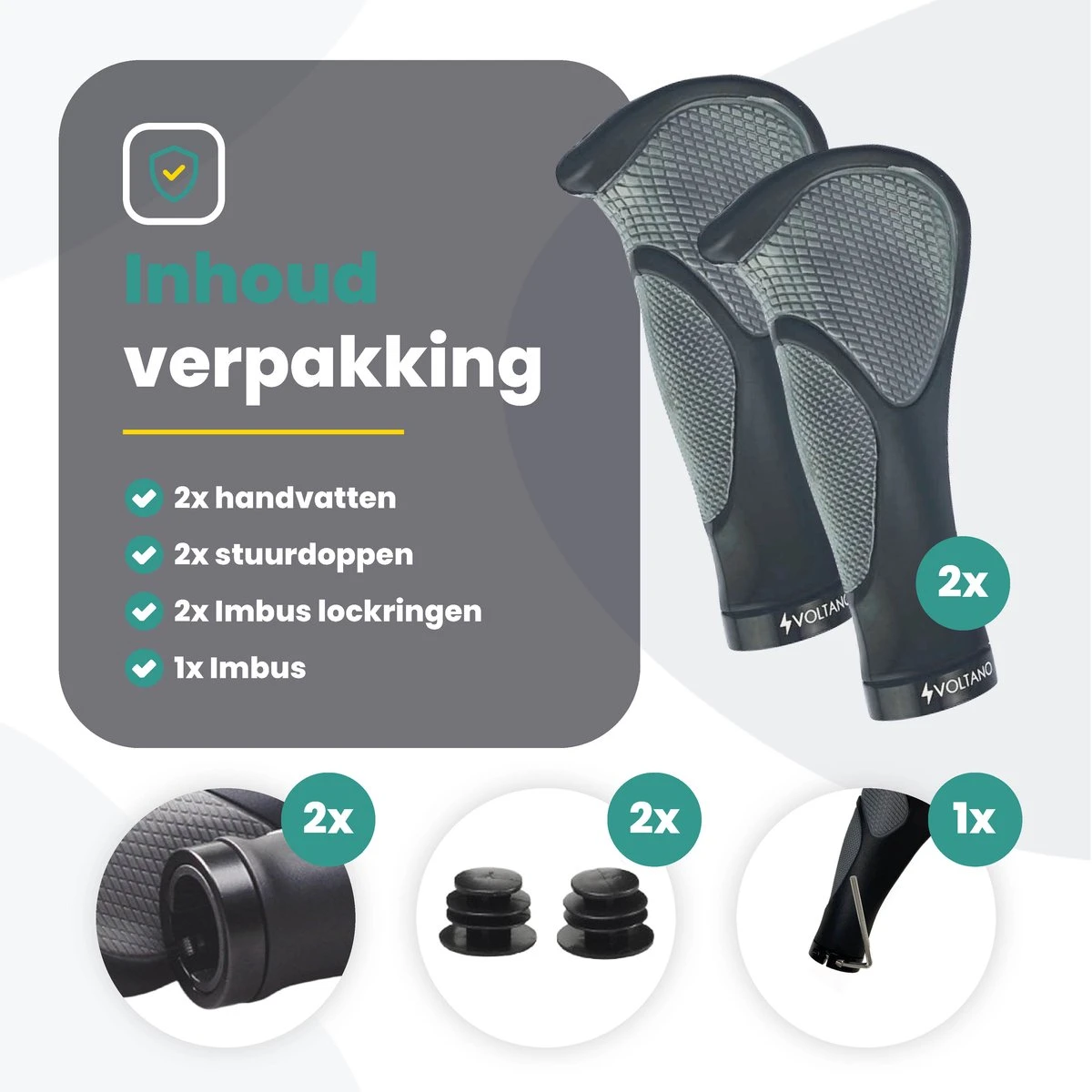 Voltano Ergonomisch Gevormde Fiets Handvatten - Handvat Eenvoudig En Stevig Vastzetten Met Imbus - Inclusief Bevestigingsmateriaal - Anti Plak Coating - Verhoogde Grip Fietshandvatten 10 Voltano Ergonomisch Gevormde Fiets Handvatten - Handvat Eenvoudig En Stevig Vastzetten Met Imbus - Inclusief Bevestigingsmateriaal - Anti Plak Coating - Verhoogde Grip Fietshandvatten - Afbeelding 10