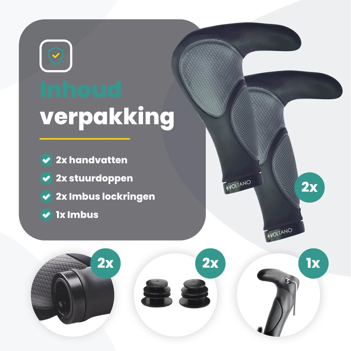 Voltano Ergonomisch Gevormde Fiets Handvatten Met Bar Ends - Handvat Eenvoudig Vastzetten Met Imbus - Incl. Bevestigingsmateriaal - Anti Plak Coating - Fietshandvatten Met Verhoogde Grip 9 Voltano Ergonomisch Gevormde Fiets Handvatten Met Bar Ends - Handvat Eenvoudig Vastzetten Met Imbus - Incl. Bevestigingsmateriaal - Anti Plak Coating - Fietshandvatten Met Verhoogde Grip - Afbeelding 9