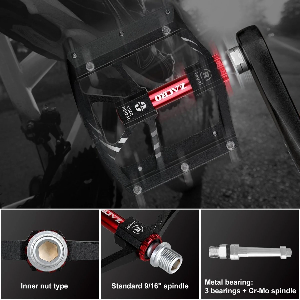 Zacro Mountainbike Pedalen - Aluminium Antislip Duurzame Fietspedalen - Ultrasterk Kleurrijk - CNC Gefreesd 3 Lager Anodiserende Fietspedalen - Voor BMX/MTB Racefiets 9/16" 4 Zacro Mountainbike Pedalen - Aluminium Antislip Duurzame Fietspedalen - Ultrasterk Kleurrijk - CNC Gefreesd 3 Lager Anodiserende Fietspedalen - Voor BMX/MTB Racefiets 9/16" - Afbeelding 4