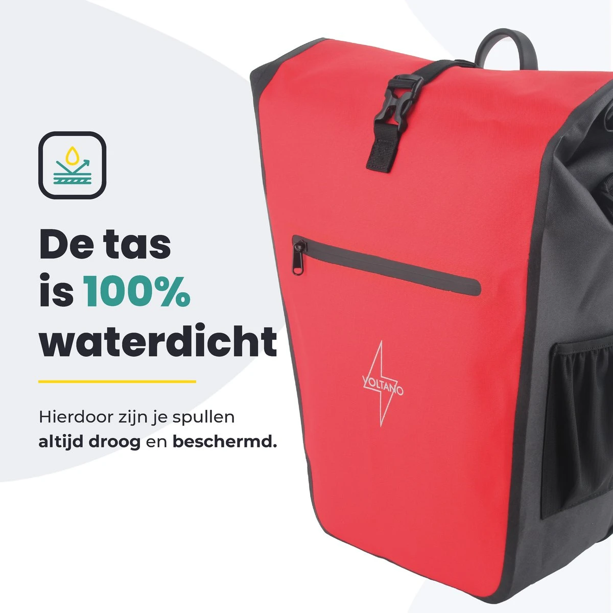 Voltano Luxe E-bike Fietstas 28L – Zwart / Rood – Pakaftas Met Laptop Vak – 100% Waterdicht - Met Gratis Schouderband 6 Voltano Luxe E-bike Fietstas 28L – Zwart / Rood – Pakaftas Met Laptop Vak – 100% Waterdicht - Met Gratis Schouderband - Afbeelding 6