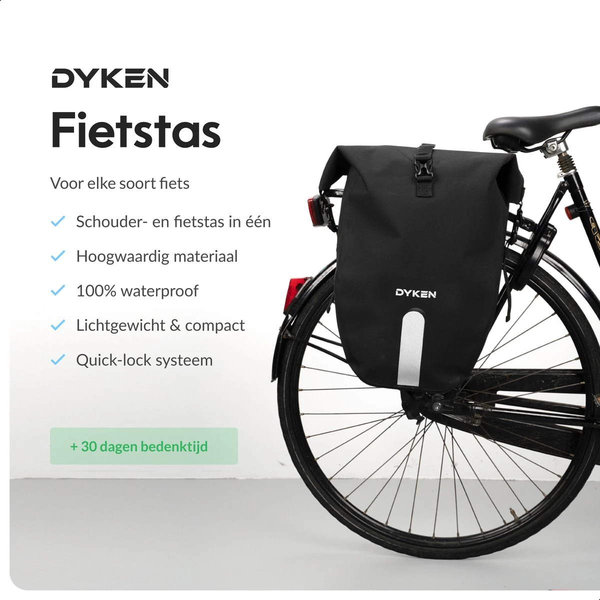 Dyken Fietstas Enkele - Waterdicht - 2-in-1 Fietstas - Schoudertas - 20L - Zwart 2 Dyken Fietstas Enkele - Waterdicht - 2-in-1 Fietstas - Schoudertas - 20L - Zwart - Afbeelding 2