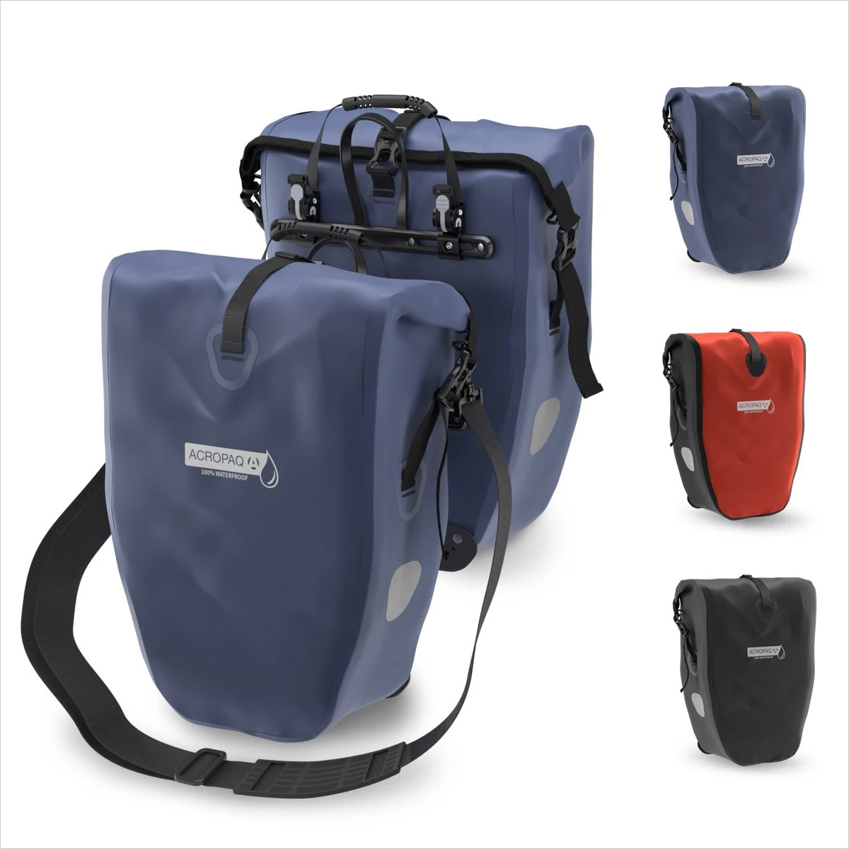 ACROPAQ Fietstas - Enkele, 25L, Waterdicht, Dragen Als Handtas En Schoudertas, Met Reflectoren - Ook Voor Elektrische Fietsen - Donkerblauw 1 ACROPAQ Fietstas - Enkele, 25L, Waterdicht, Dragen Als Handtas En Schoudertas, Met Reflectoren - Ook Voor Elektrische Fietsen - Donkerblauw