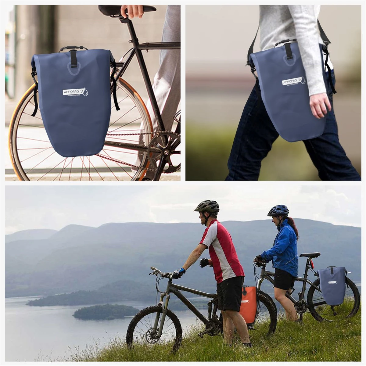 ACROPAQ Fietstas - Enkele, 25L, Waterdicht, Dragen Als Handtas En Schoudertas, Met Reflectoren - Ook Voor Elektrische Fietsen - Donkerblauw 3 ACROPAQ Fietstas - Enkele, 25L, Waterdicht, Dragen Als Handtas En Schoudertas, Met Reflectoren - Ook Voor Elektrische Fietsen - Donkerblauw - Afbeelding 3
