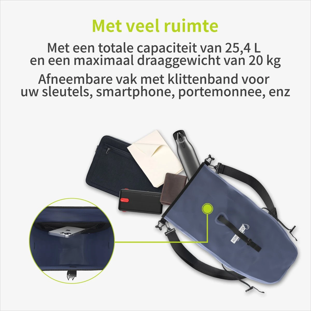 ACROPAQ Fietstas - Enkele, 25L, Waterdicht, Dragen Als Handtas En Schoudertas, Met Reflectoren - Ook Voor Elektrische Fietsen - Donkerblauw 7 ACROPAQ Fietstas - Enkele, 25L, Waterdicht, Dragen Als Handtas En Schoudertas, Met Reflectoren - Ook Voor Elektrische Fietsen - Donkerblauw - Afbeelding 7