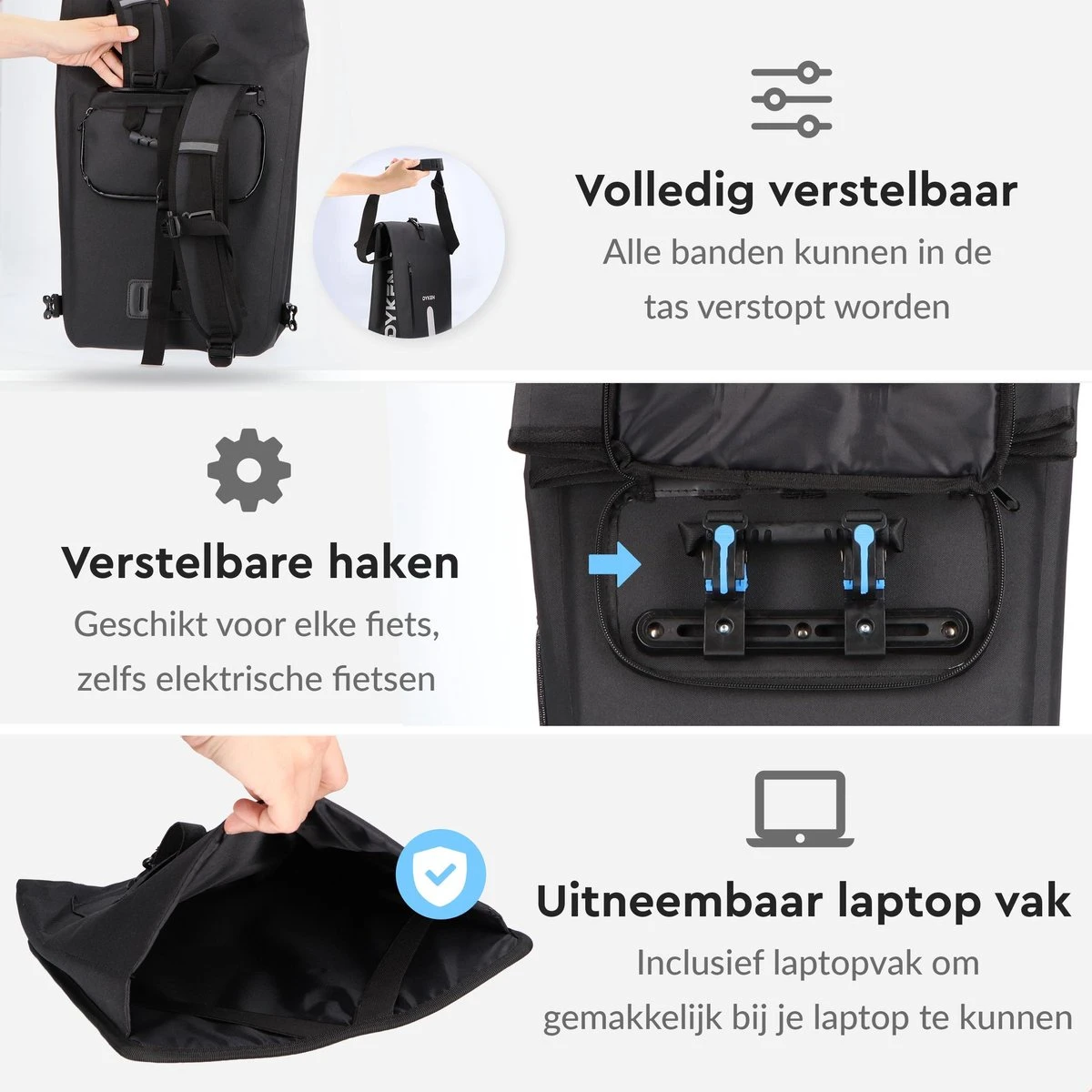 Dyken Fietstas Enkele - Waterdicht - Fietsrugzak - Schoudertas - 25L - Zwart 2 Dyken Fietstas Enkele - Waterdicht - Fietsrugzak - Schoudertas - 25L - Zwart - Afbeelding 2