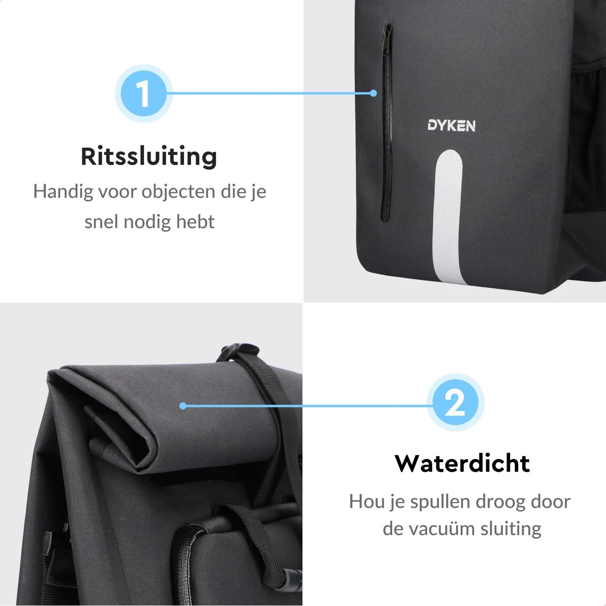 Dyken Fietstas Enkele - Waterdicht - Fietsrugzak - Schoudertas - 25L - Zwart 3 Dyken Fietstas Enkele - Waterdicht - Fietsrugzak - Schoudertas - 25L - Zwart - Afbeelding 3