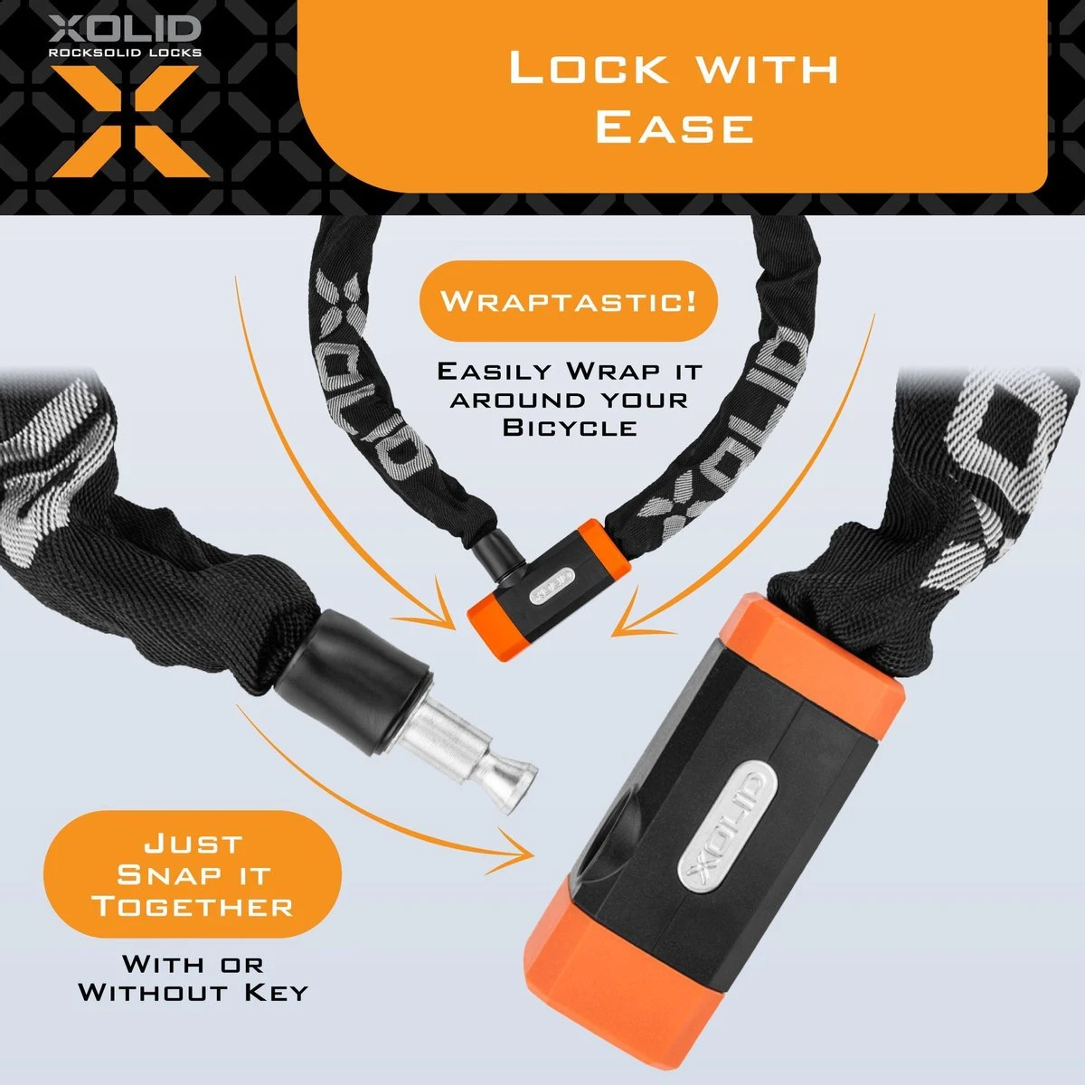 Xolid Kettingslot Fiets - Oranje/Zwart Fietsslot Ketting - Slot 90CM 2 Xolid Kettingslot Fiets - Oranje/Zwart Fietsslot Ketting - Slot 90CM - Afbeelding 2