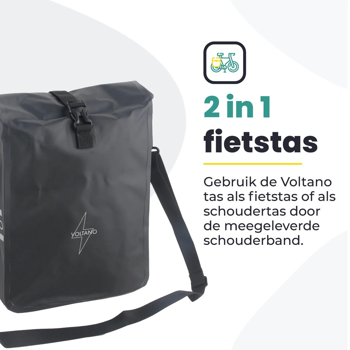 Voltano Fietstas 16L – Zwart – Enkele Pakaftas – 100% Waterdicht - Gratis Schouderband 8 Voltano Fietstas 16L – Zwart – Enkele Pakaftas – 100% Waterdicht - Gratis Schouderband - Afbeelding 8