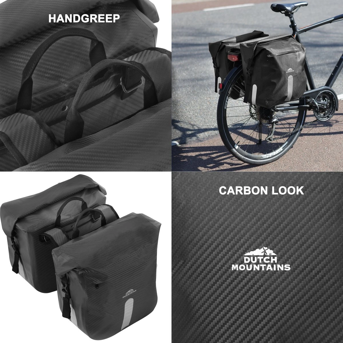 Dutch Mountains Dubbele Fietstas 46 Ltr | 100% Waterdichte Fietstas | Rolltop Sluiting | Reflectoren | Zwart 2 Dutch Mountains Dubbele Fietstas 46 Ltr | 100% Waterdichte Fietstas | Rolltop Sluiting | Reflectoren | Zwart - Afbeelding 2