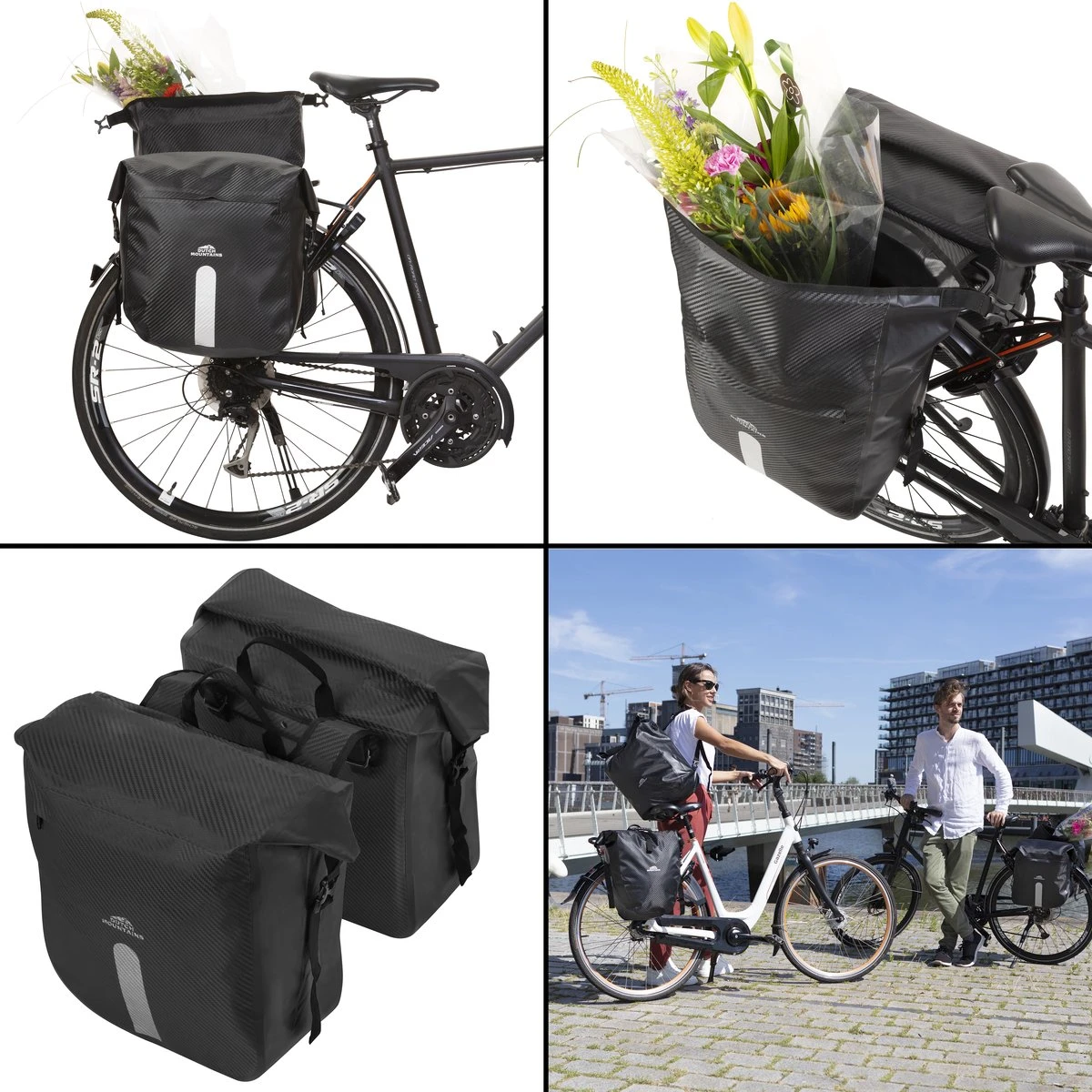 Dutch Mountains Dubbele Fietstas 46 Ltr | 100% Waterdichte Fietstas | Rolltop Sluiting | Reflectoren | Zwart 5 Dutch Mountains Dubbele Fietstas 46 Ltr | 100% Waterdichte Fietstas | Rolltop Sluiting | Reflectoren | Zwart - Afbeelding 5