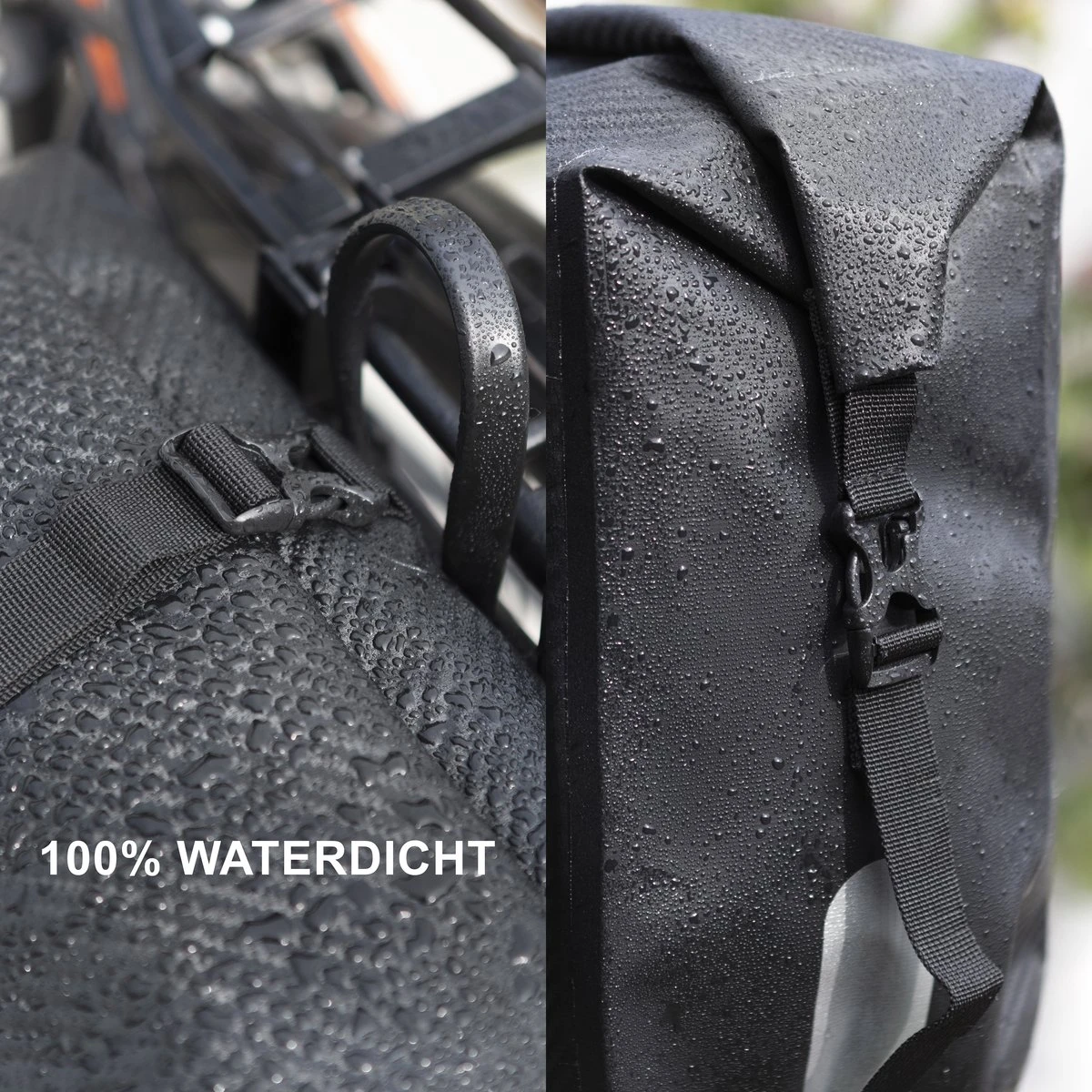 Dutch Mountains Dubbele Fietstas 46 Ltr | 100% Waterdichte Fietstas | Rolltop Sluiting | Reflectoren | Zwart 8 Dutch Mountains Dubbele Fietstas 46 Ltr | 100% Waterdichte Fietstas | Rolltop Sluiting | Reflectoren | Zwart - Afbeelding 8